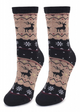 Marilyn ANGORA N32 Теплые носки с оленями черный/бежевый