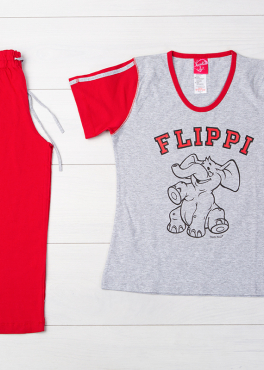 Vienetta Secret VS 01 Пижама футболка и бриджи серый/красный