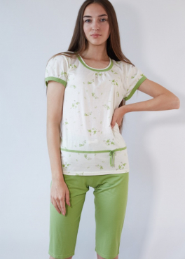 Black Tulip 18 Пижама женская с бриджами молочный/салатовый