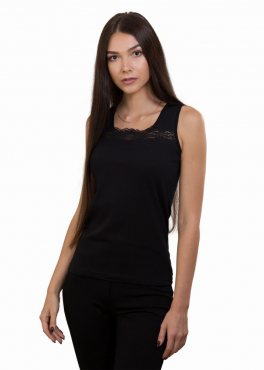 ML 070 Женская майка с кружевной вставкой черный