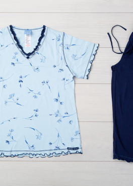 Хлопковая пижама с бриджами Vienetta Secret VS 06 голубой/темно-синий