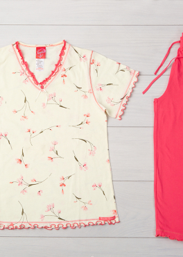 Vienetta Secret VS 06 Хлопковая пижама с бриджами молочный/красный