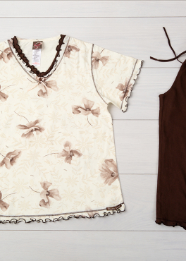 Vienetta Secret VS 06 Хлопковая пижама с бриджами молочный/коричневый