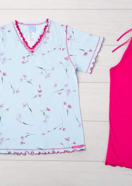 Хлопковая пижама с бриджами Vienetta Secret VS 06 голубой/малиновый