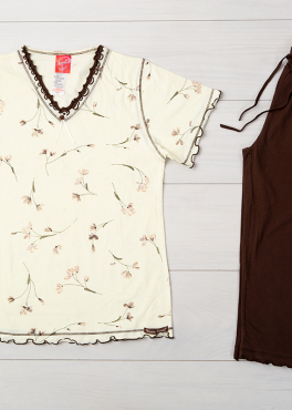 Vienetta Secret VS 06 Хлопковая пижама с бриджами молочный/коричневый