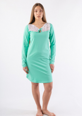 NL 050 Ночная рубашка с длинным рукавом мятный/белый