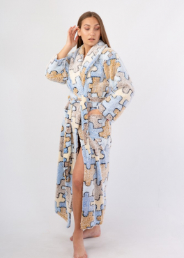 Vienetta Secret Geargette Miss HG 020 Махровый женский халат голубой/бежевый/принт