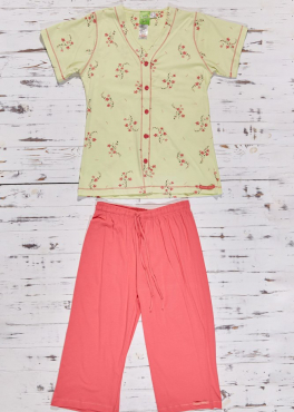 Vienetta Secret VS 70 Хлопковая пижама футболка/бриджи салатовый/коралловый