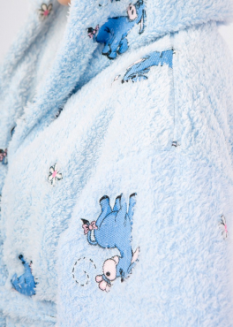 Vienetta Secret VS 032 Махровый женский халат с капюшоном голубой/принт