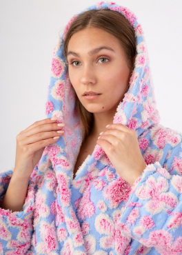 Vienetta Secret VS 032 Махровый женский халат с капюшоном голубой/розовый/цветы