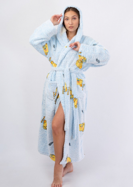 Vienetta Secret VS 032 Махровый женский халат с капюшоном голубой/принт