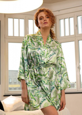 атласный халат тропический принт DKaren Flowers DK-P зеленый