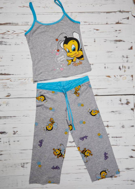 Vienetta Secret VS 26 Пижама майка и капри серый/голубой