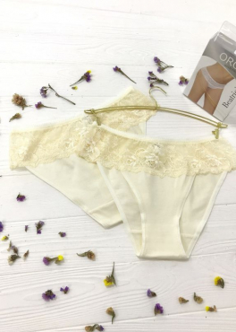 Oro Beatricia хлопковые трусы с кружевным поясом молочный