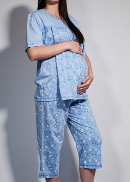 Regina R 652 Хлопковая пижама для беременных голубой/цветы