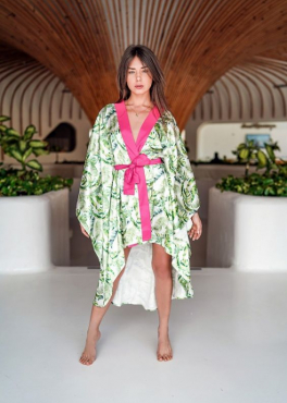 DKaren Flowers DK-PP атласный халат тропический принт зеленый