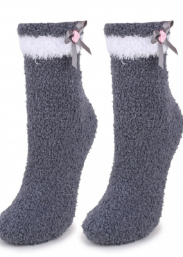 Marilyn COOZY N58 Махровые носки с белой каймой и бантиком серый