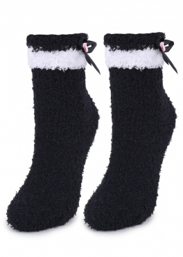 Marilyn COOZY N58 Махровые носки с белой каймой и бантиком черный