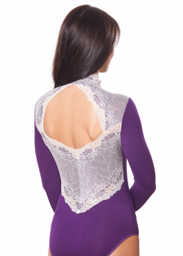 ББ 050 Боди с длинным рукавом и кружевной отделкой фиолетовый