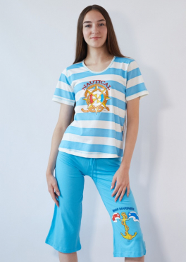 Vienetta Secret VS 21 Пижама футболка/бриджи голубой/полоска