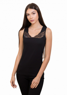 ML 063 Хлопковая майка с кружевной вставкой черный