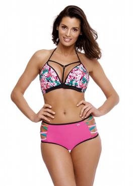 Купальник з ремінцями Marko M 504 MOLLY яскраво-рожевий/квіти